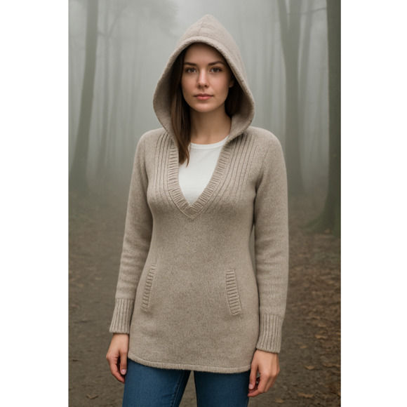 Y2k‎ Gap Sweater Hoodie Lambs Wool Blend Knit Ribbed Neutral Bella Size Small